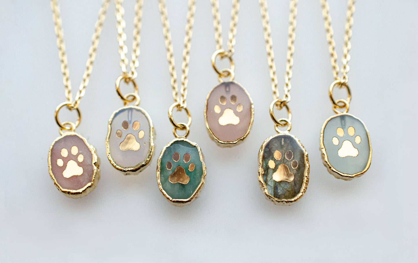 Paw Print Gemstone Necklace - Pink Opal (16 inches)