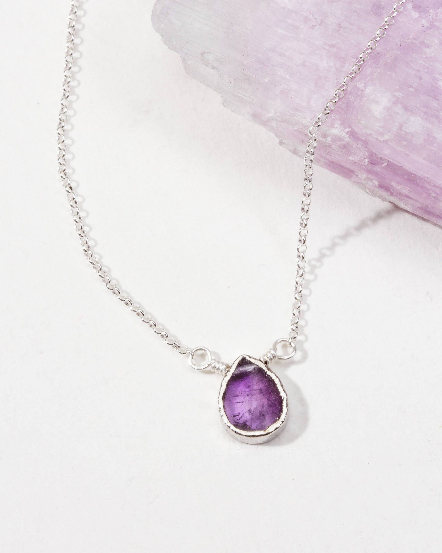 Silver Delicate Gemstone Necklace- Amethyst