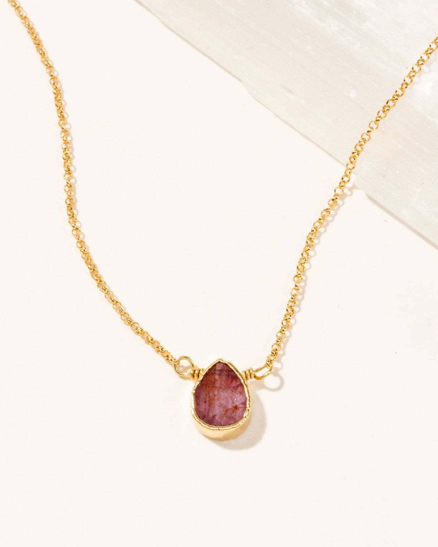 Gold Delicate Gemstone Necklace- Ruby