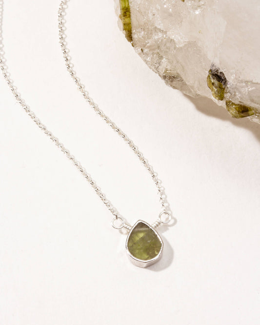 Silver Delicate Gemstone Necklace- Peridot