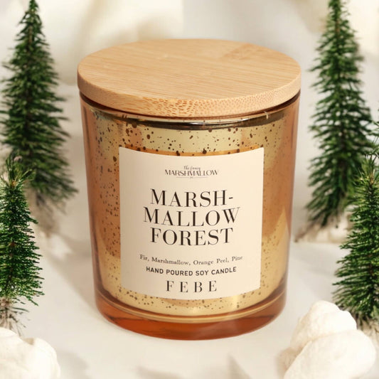 Marshmallow Forest- Vanilla + Pine 5oz Gold Glass Candle