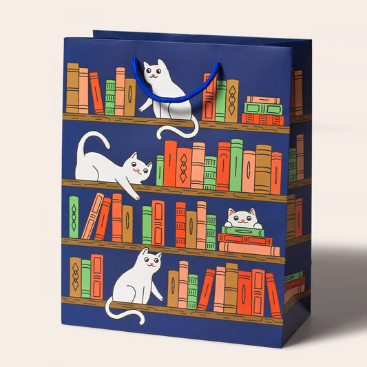 Bookshelf Cats Navy Gift Bag