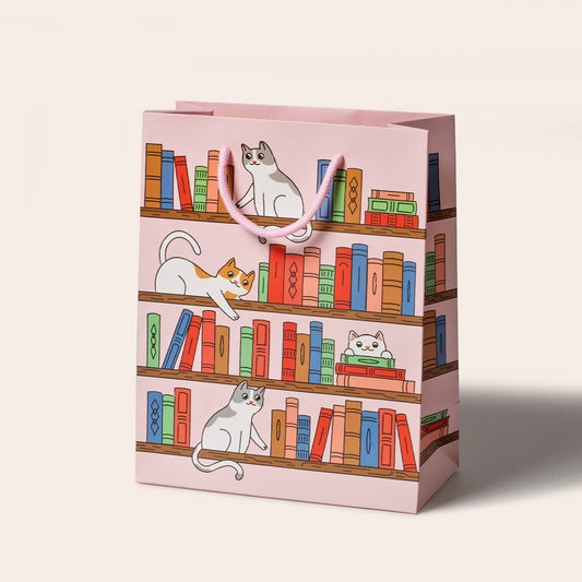 Bookshelf Cats Pink Gift Bag