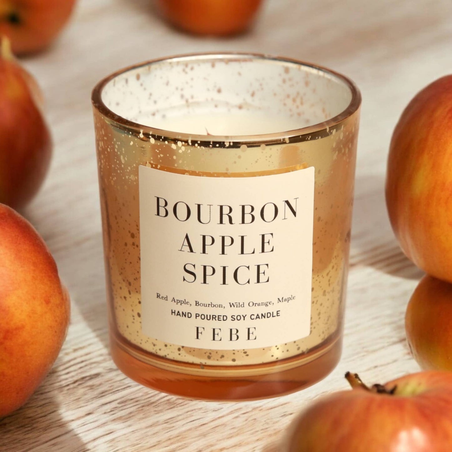 Bourbon Apple Spice- Spiced Bourbon 5oz Gold Glass Candle