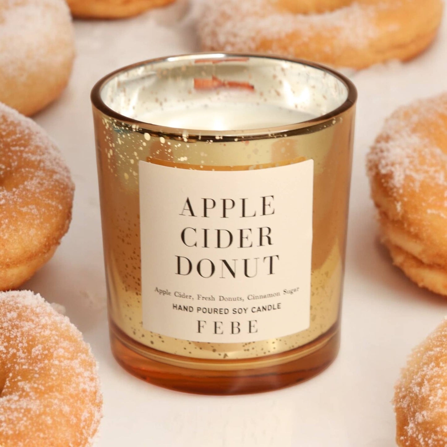 Apple Cider Donut- Sugared Donut 5oz Gold Glass Candle W/Lid