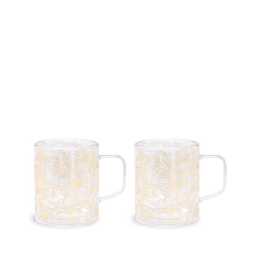 Double Wall Glass Mug, Floral