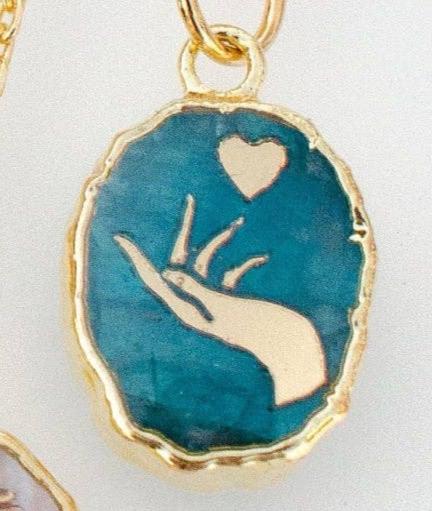 Gemstone Symbol Necklace: Apatite Hand + Heart (18 inches)