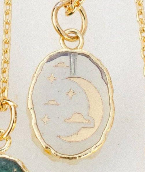 Gemstone Symbol Necklace: Opalite Moon + Stars (16 inches)