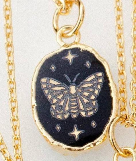 Gemstone Symbol Necklace: Onyx Butterfly (18 inches)