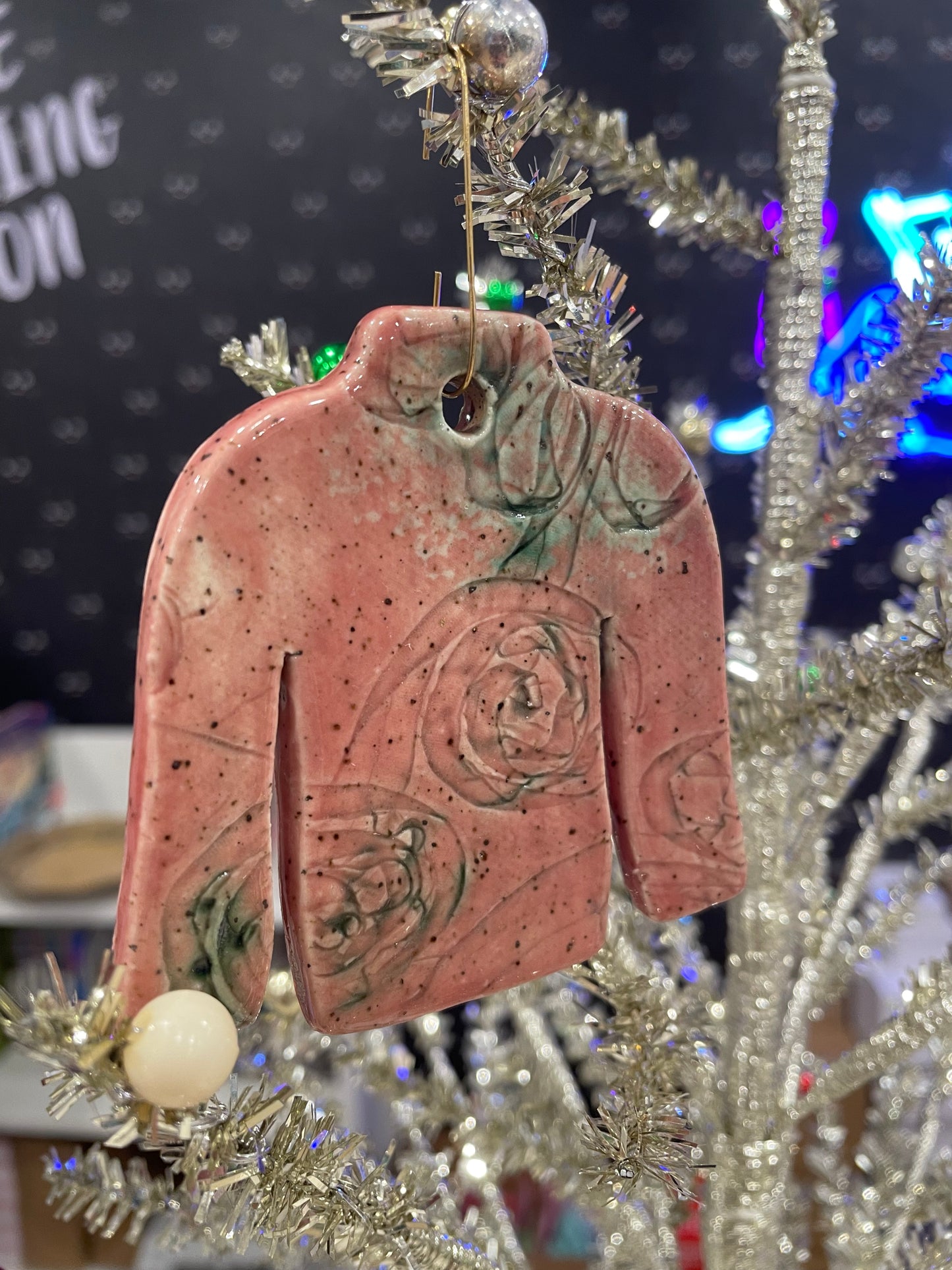 Handmade Ugly Sweater Ceramic Ornament