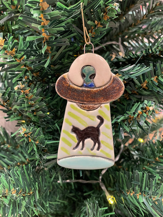 Handmade Ceramic "Beam Me Up, Kitty" Ornament