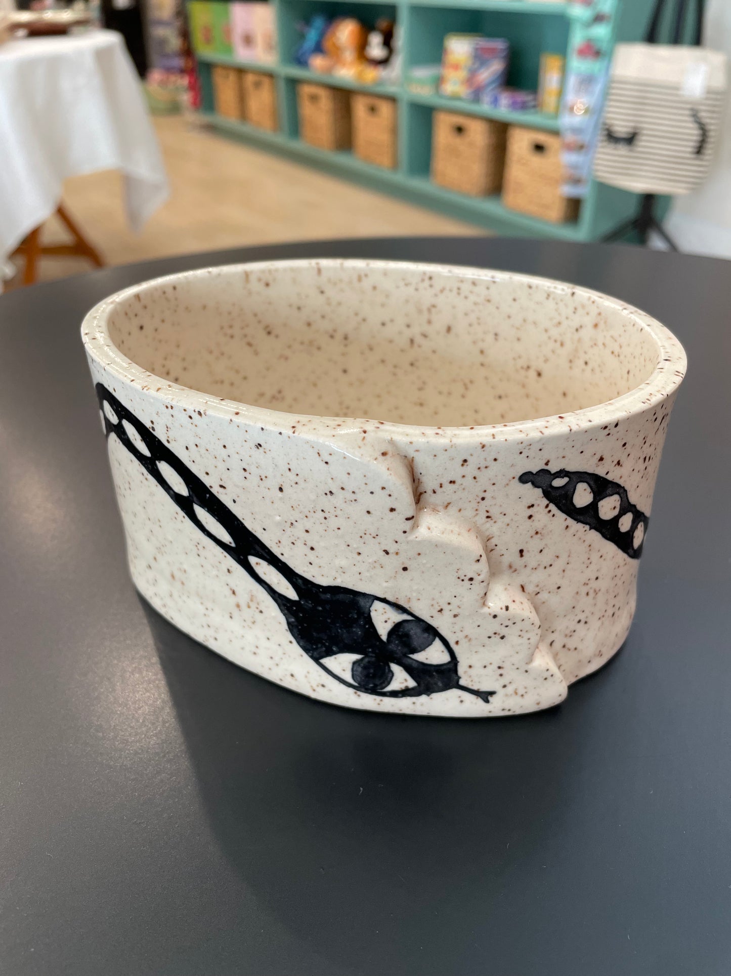 5" Handmade Ceramic Bowl with a Snake Design