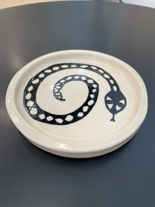 5" Handmade Ceramic Dish with Snake Design