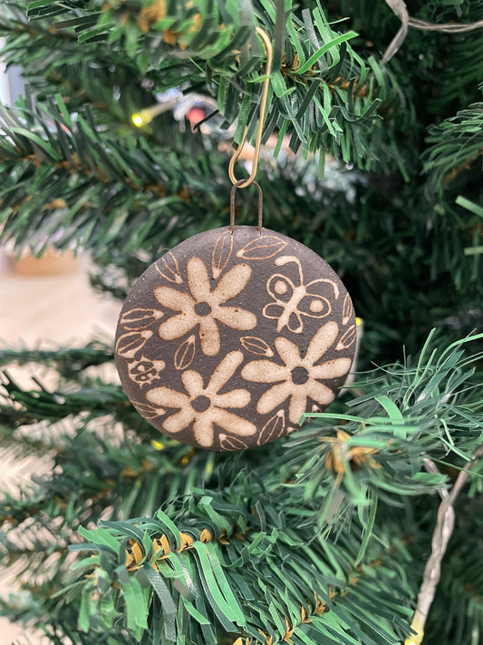 2" Handmade Ceramic Ornament with Flowers