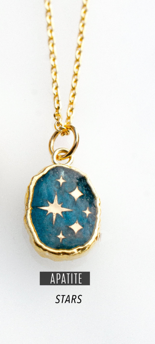 Celestial Gemstone Pendant Necklace - Apatite Stars