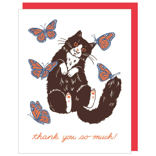 Cat & Butterflies Thank You Card