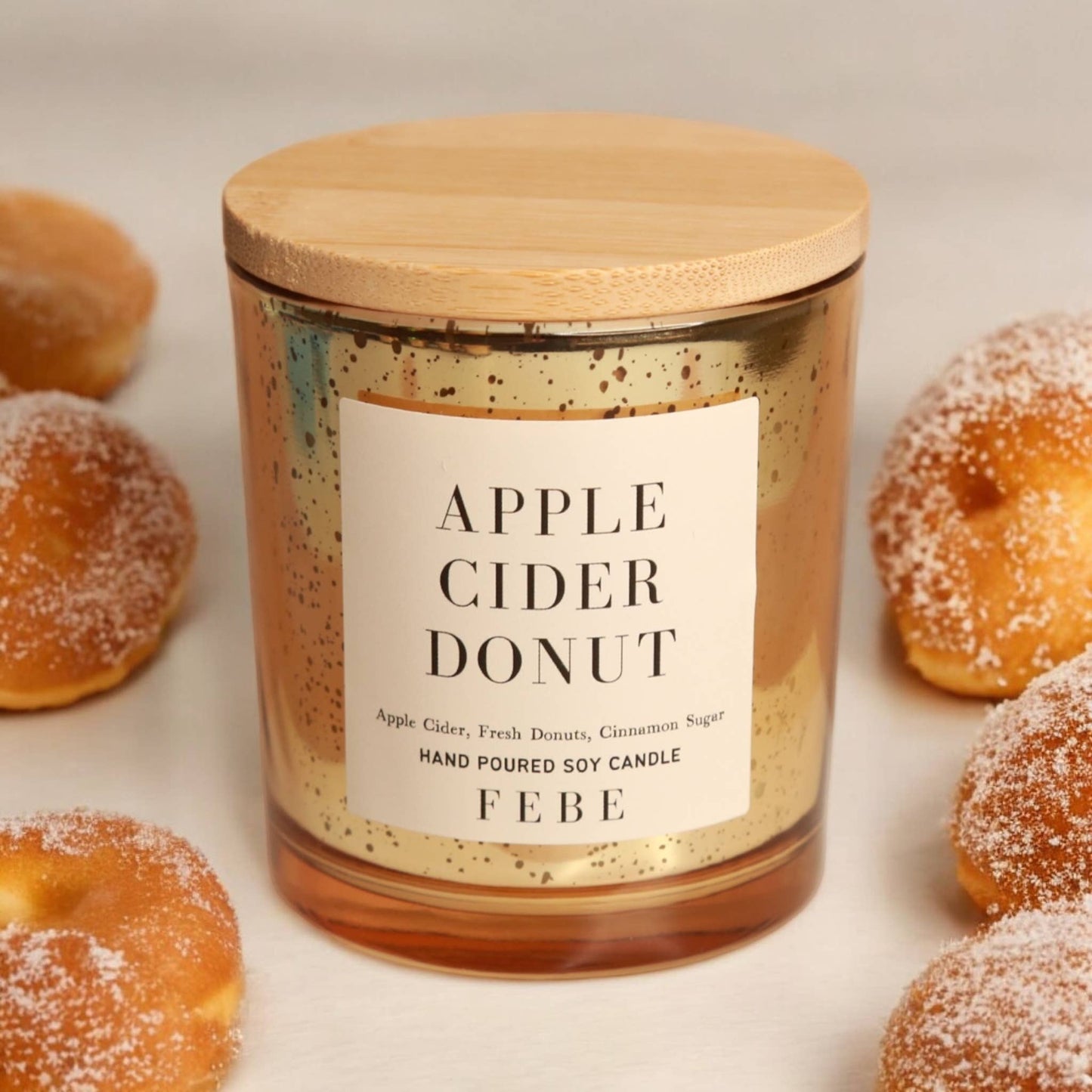 Apple Cider Donut- Sugared Donut 5oz Gold Glass Candle W/Lid