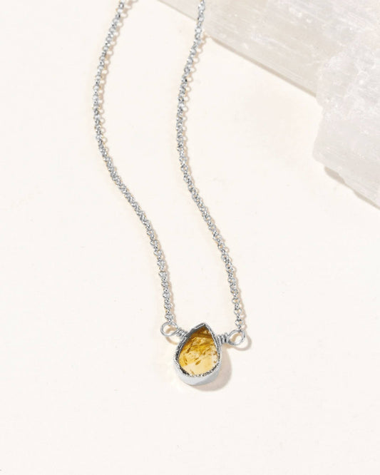 Silver Delicate Gemstone Necklace- Citrine