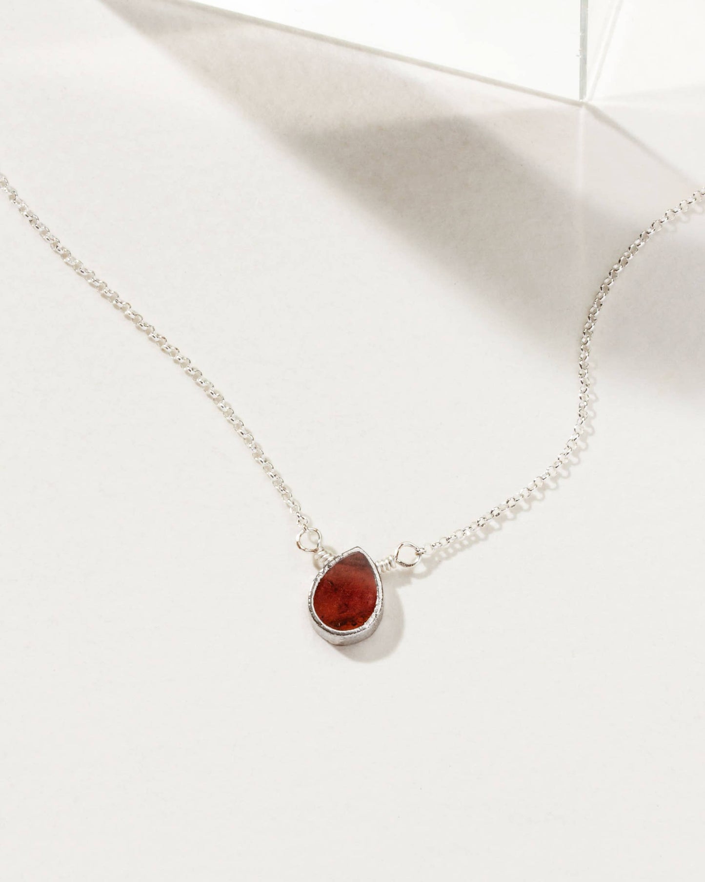 Silver Delicate Gemstone Necklace- Garnet