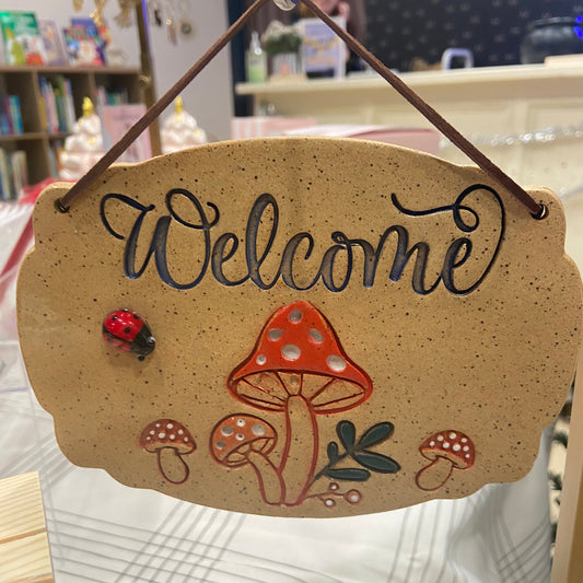 Ceramic Mushroom Welcome Sign - Beige