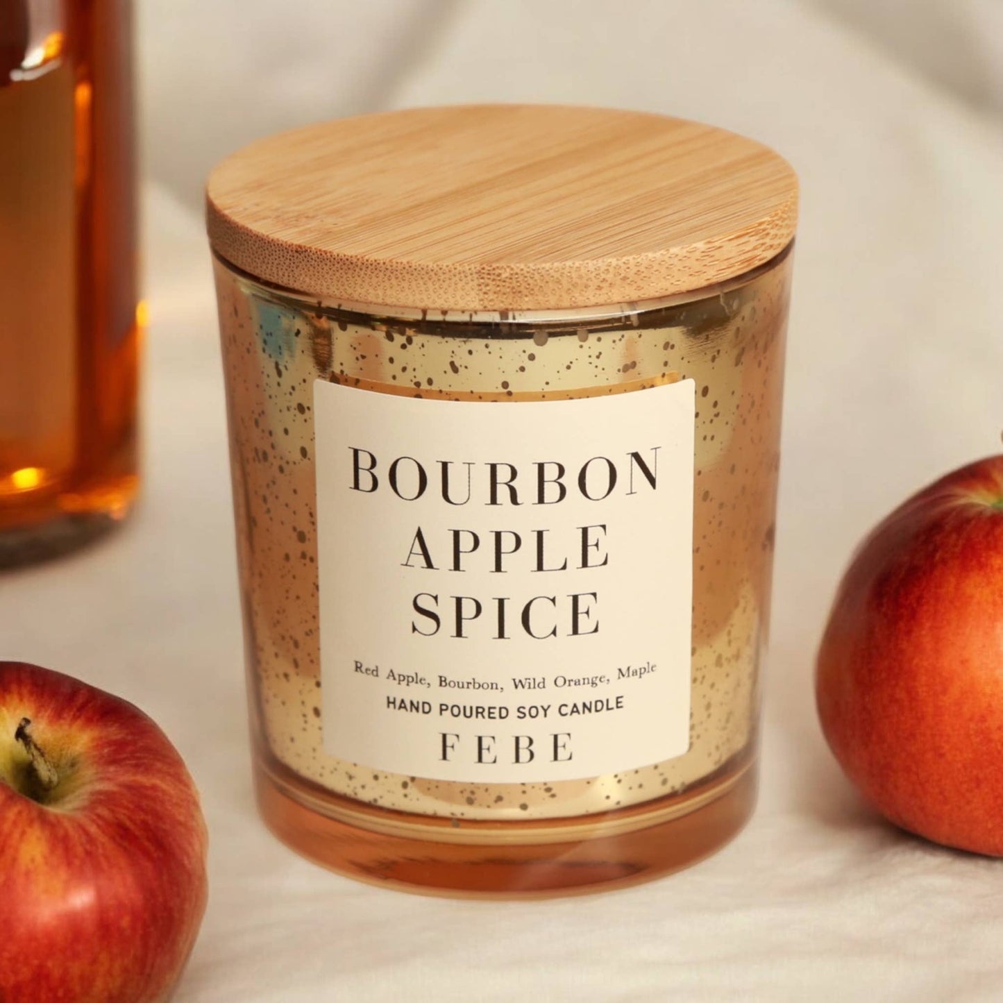 Bourbon Apple Spice- Spiced Bourbon 5oz Gold Glass Candle