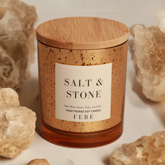 Salt & Stone - Oakmoss + Lavender 7 oz Gold Glass Candle