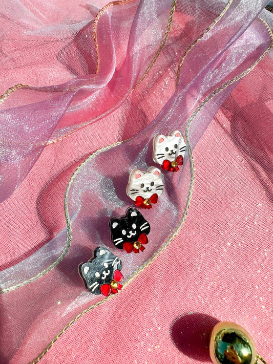 Cat in Bow Tie Studs Earrings