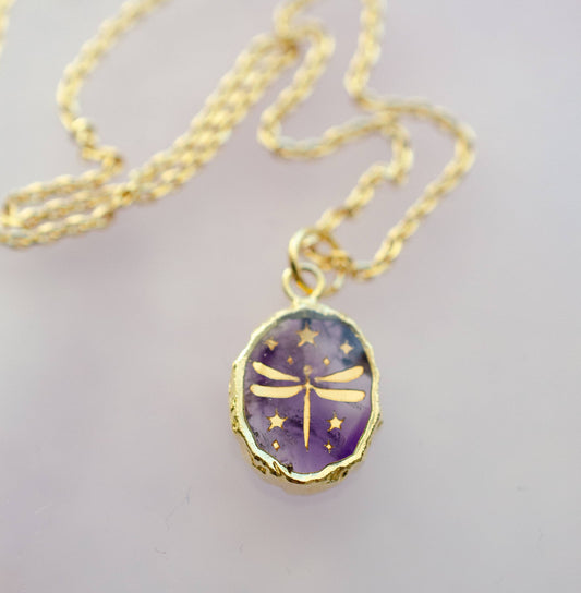 Gemstone Symbol Necklace: Amethyst Dragonfly (18 inches)