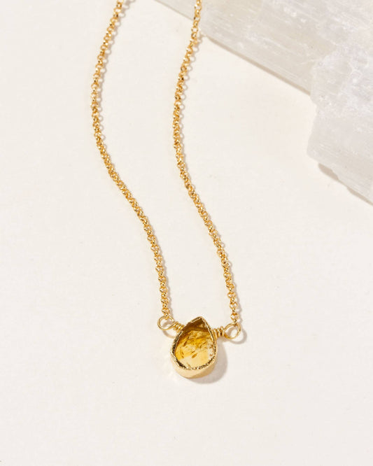 Gold Delicate Gemstone Necklace- Citrine