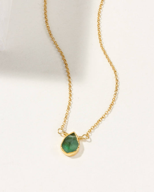 Gold Delicate Gemstone Necklace- Emerald