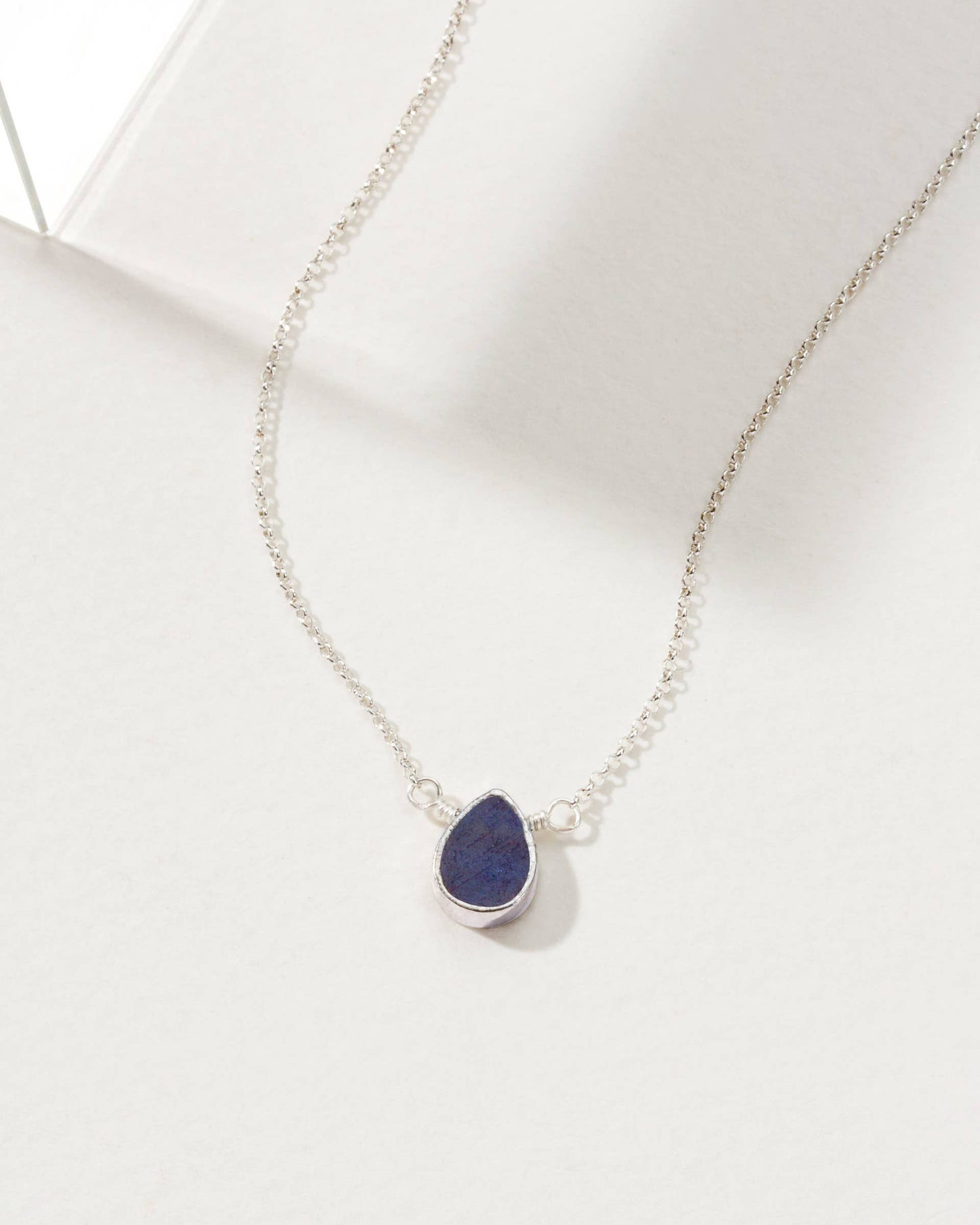 Silver Delicate Gemstone Necklace- Sapphire