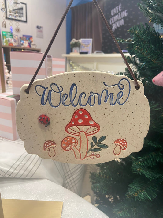 Ceramic Mushroom Welcome Sign - Ivory